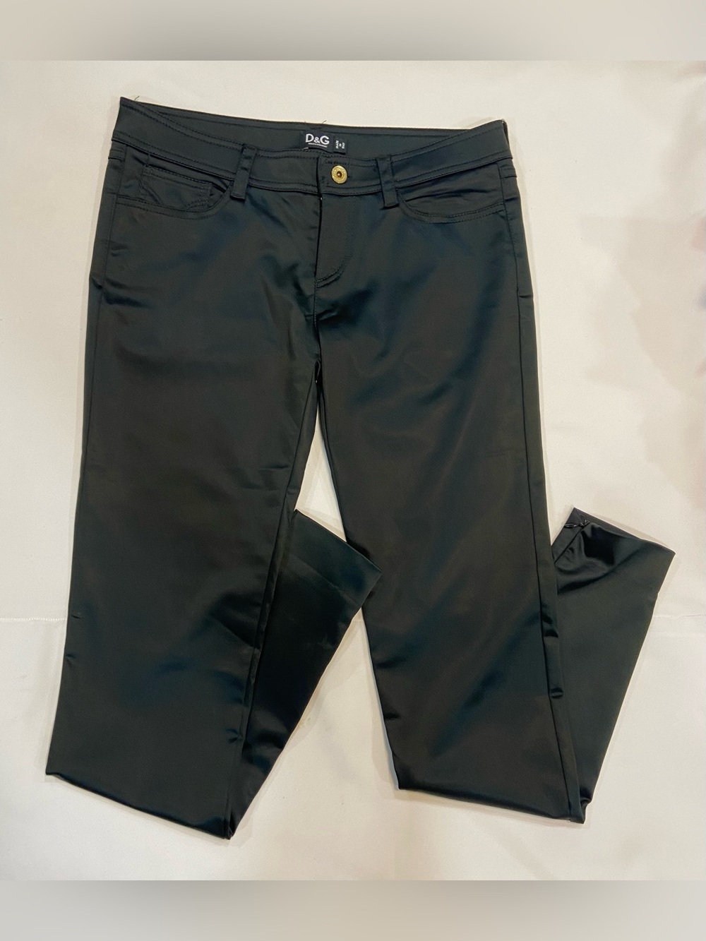 DOLCE & GABBANA Black Satin Silk Blend Slim Stretch Straight Leg Pants - Size 40